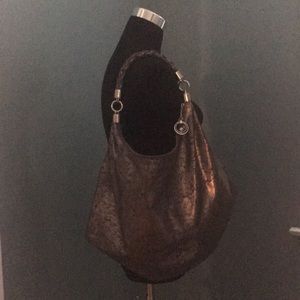 JLo Vegan Distressed Sparkle Metallic Hobo